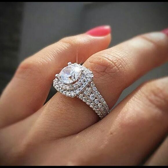 Exquisite Silver Gold Filled Cz Double Halo Rings - Picture 1 of 5